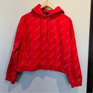 Obey Worldwide Red Sweater Logo Pattern Relaxed Cropped Pullover Hoddie Winter